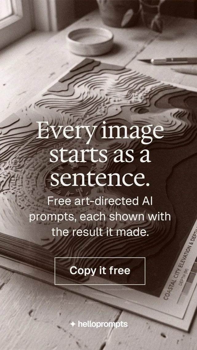 Instagram story for HelloPrompts: "Every image starts as a sentence." Editorial style, skeleton layout, light palette in orange, grey, white.