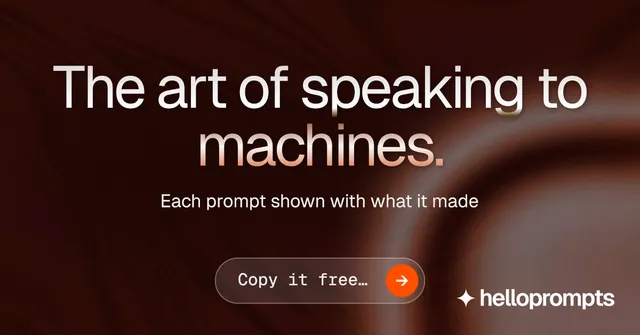 Social ad for HelloPrompts: "The art of speaking to machines." Agentic glass style, centred layout, dark palette in black, red, grey.