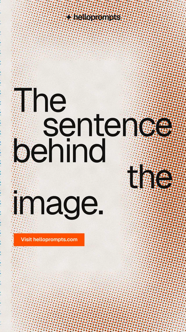 Instagram story for HelloPrompts: "The sentence behind the image." Swiss style, stacked layout, light palette in orange.