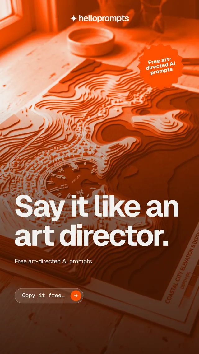 Instagram story for HelloPrompts: "Say it like an art director." Agentic glass style, sticker layout, dark palette in orange.