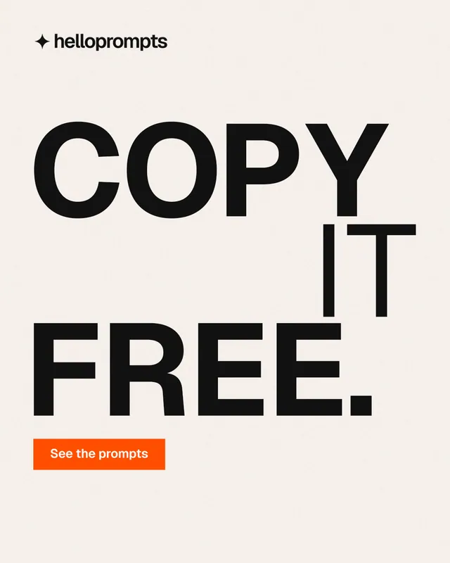 Instagram portrait post for HelloPrompts: "Copy it free." Swiss style, stacked layout, light palette in white, grey.