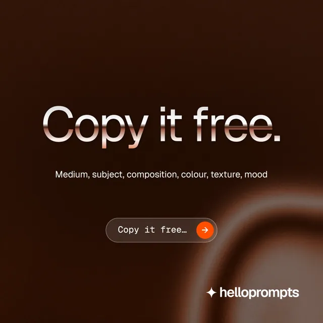 Instagram post for HelloPrompts: "Copy it free." Agentic glass style, centred layout, dark palette in black, orange.