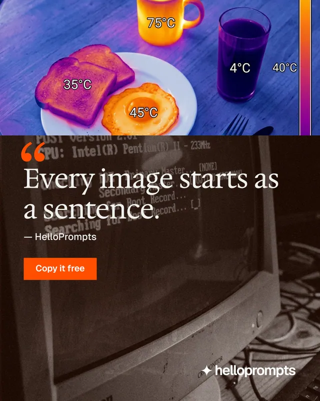 Instagram portrait post for HelloPrompts: "Say it like an art director." Swiss style, quote layout, dark palette in purple, grey, black.
