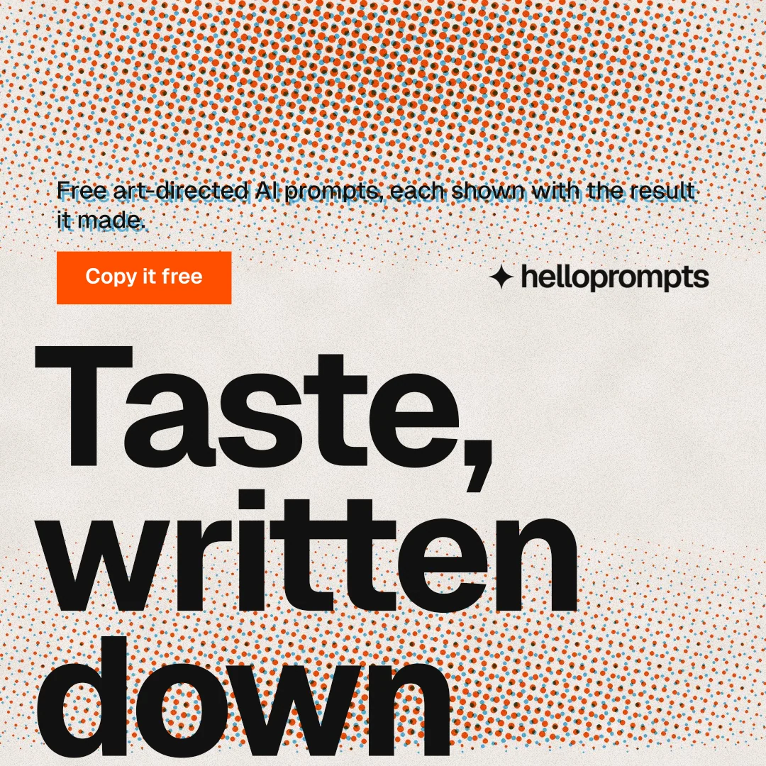 Instagram post for HelloPrompts: "The sentence behind the image." Swiss style, oversized layout, light palette in orange, grey.
