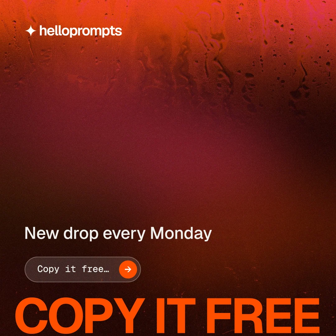 Instagram post for HelloPrompts: "Copy it free." Agentic glass style, oversized layout, dark palette in red, black.