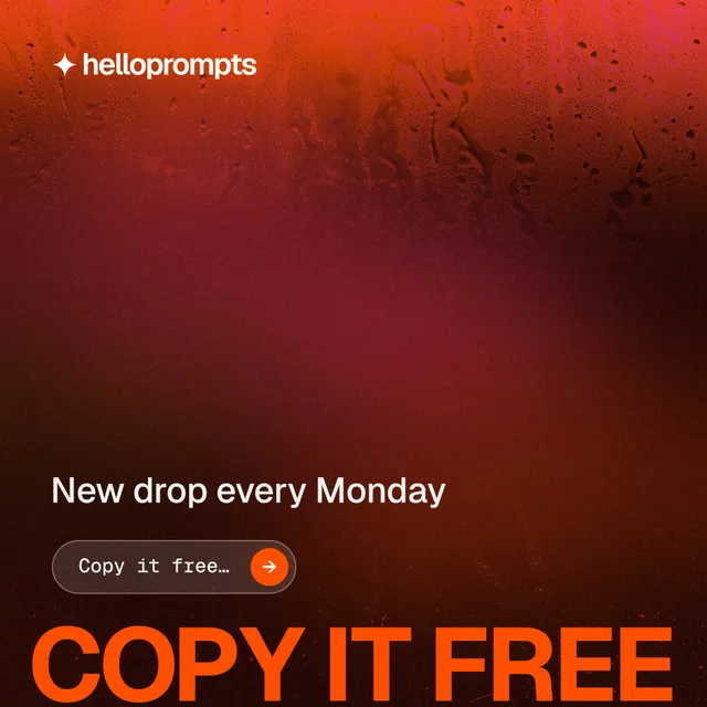 Instagram post for HelloPrompts: "Copy it free." Agentic glass style, oversized layout, dark palette in red, black.