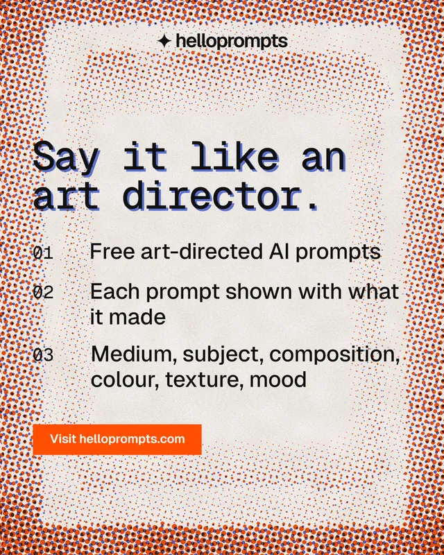 Instagram portrait post for HelloPrompts: "Say it like an art director." Swiss style, numbered layout, light palette in red, orange.