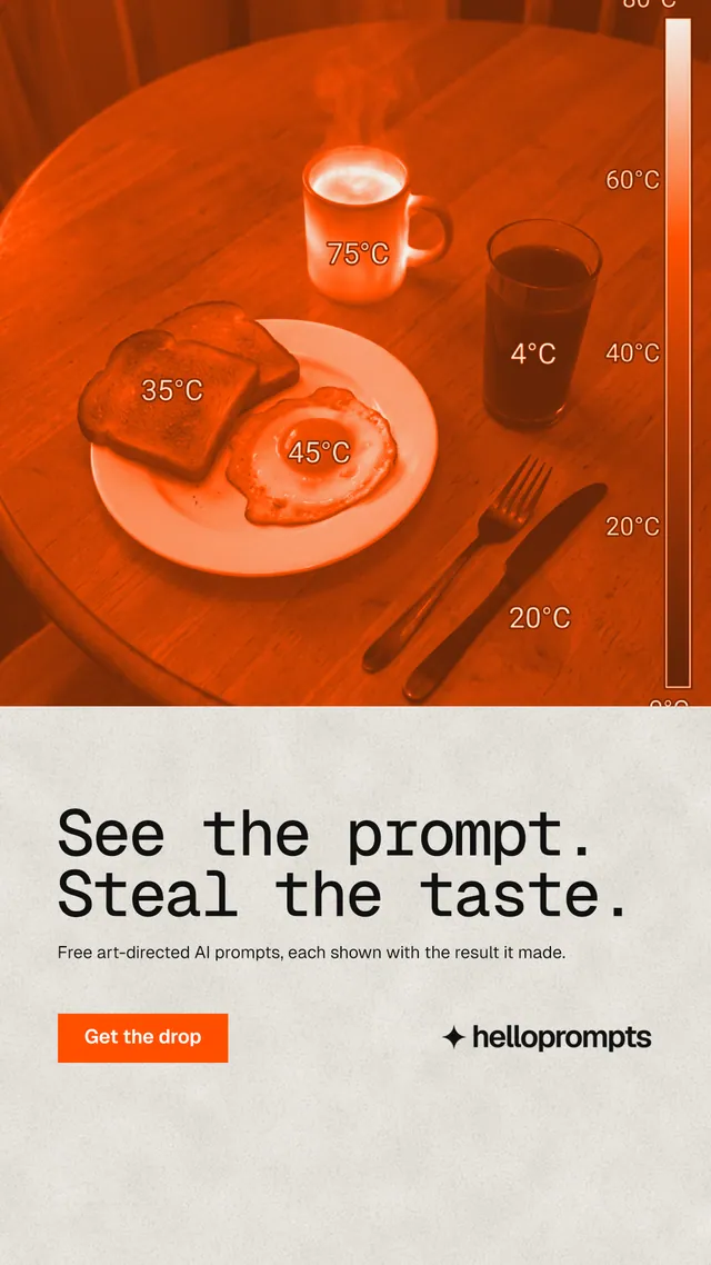 Instagram story for HelloPrompts: "See the prompt. Steal the taste." Retro print style, bottom layout, light palette in orange, white.