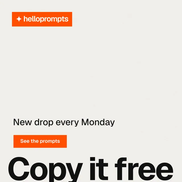 Instagram post for HelloPrompts: "Say it like an art director." Swiss style, oversized layout, light palette in white, orange.