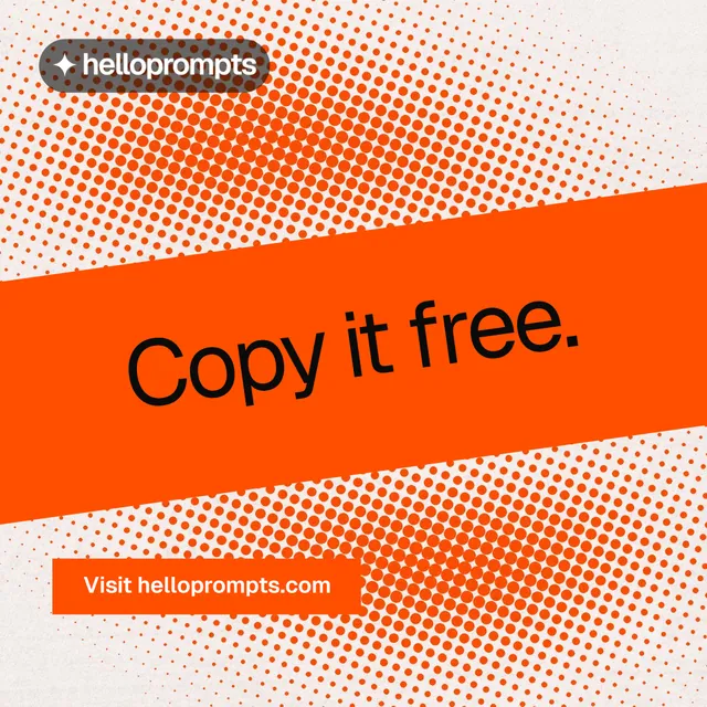 Instagram post for HelloPrompts: "Copy it free." Swiss style, diagonal layout, light palette in orange.