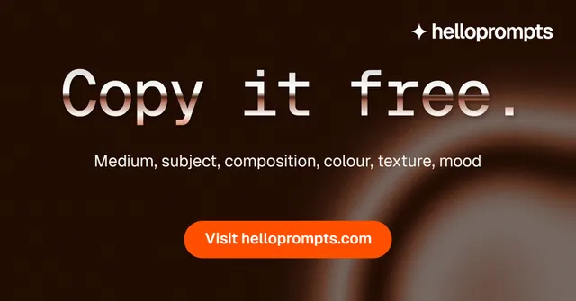 Social ad for HelloPrompts: "Copy it free." Y2K style, centred layout, dark palette in black, orange.