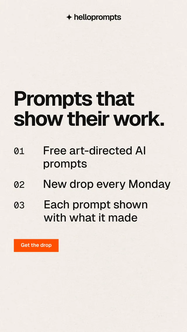 Instagram story for HelloPrompts: "Prompts that show their work." Swiss style, numbered layout, light palette in white, grey.