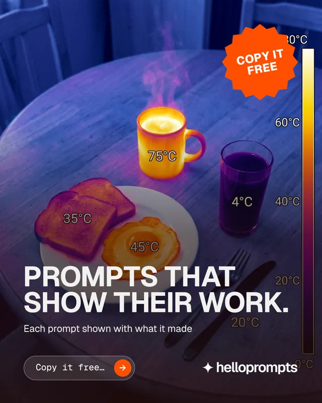 Instagram portrait post for HelloPrompts: "Prompts that show their work." Agentic glass style, sticker layout, dark palette in purple, grey, blue.