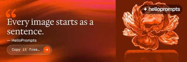 X header for HelloPrompts: "The art of speaking to machines." Agentic glass style, quote layout, dark palette in red, orange, brown.