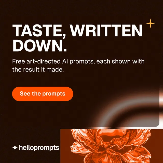 Instagram post for HelloPrompts: "Taste, written down." Y2K style, skeleton layout, dark palette in black, brown, orange.