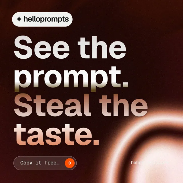 Instagram post for HelloPrompts: "See the prompt. Steal the taste." Agentic glass style, poster layout, dark palette in orange, black, red.