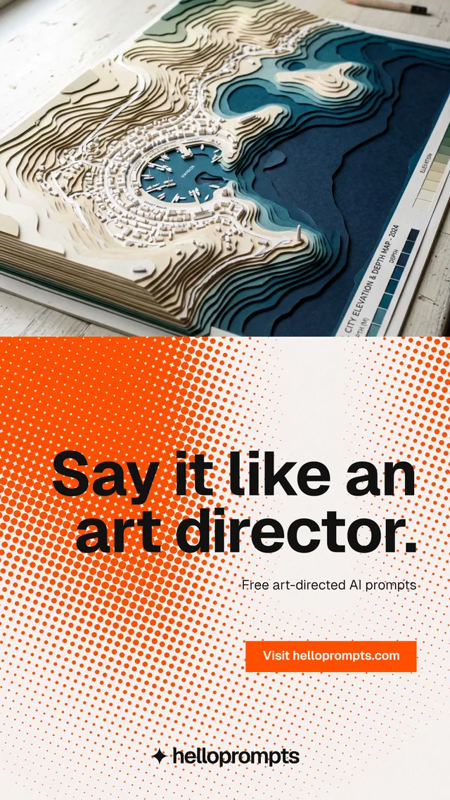 Instagram story for HelloPrompts: "Say it like an art director." Swiss style, right layout, light palette in orange, white.