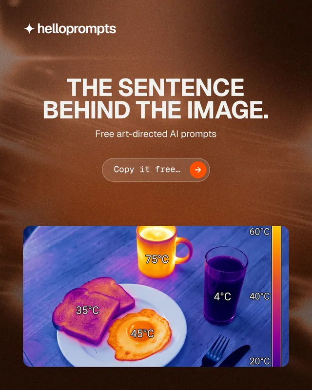 Instagram portrait post for HelloPrompts: "The sentence behind the image." Agentic glass style, centred layout, dark palette in red, grey, orange.