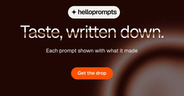 Social ad for HelloPrompts: "Taste, written down." Y2K style, centred layout, dark palette in black, grey, red.