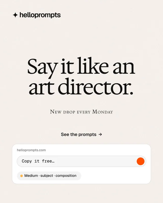 Instagram portrait post for HelloPrompts: "Say it like an art director." Swiss style, smallcaps layout, light palette in white, grey.