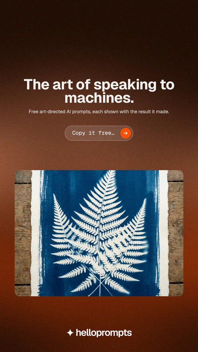 Instagram story for HelloPrompts: "The art of speaking to machines." Agentic glass style, centred layout, dark palette in black, grey, orange.
