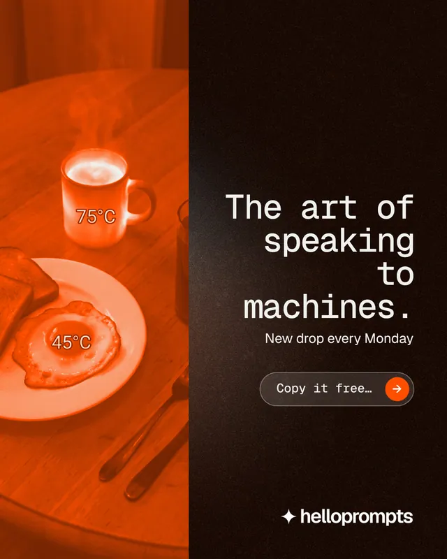 Instagram portrait post for HelloPrompts: "The art of speaking to machines." Agentic glass style, right layout, dark palette in black, orange.