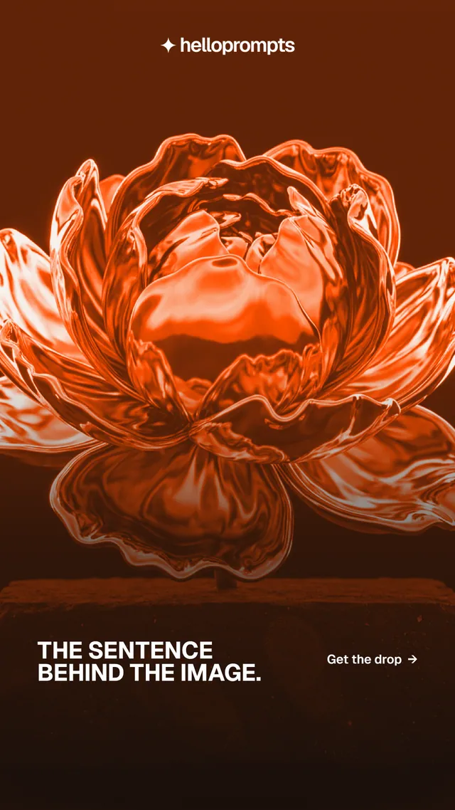 Instagram story for HelloPrompts: "The sentence behind the image." Retro print style, image led layout, dark palette in orange, black.