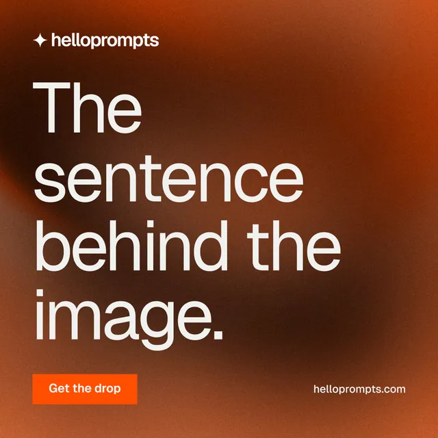 Instagram post for HelloPrompts: "The sentence behind the image." Swiss style, poster layout, dark palette in orange, brown.