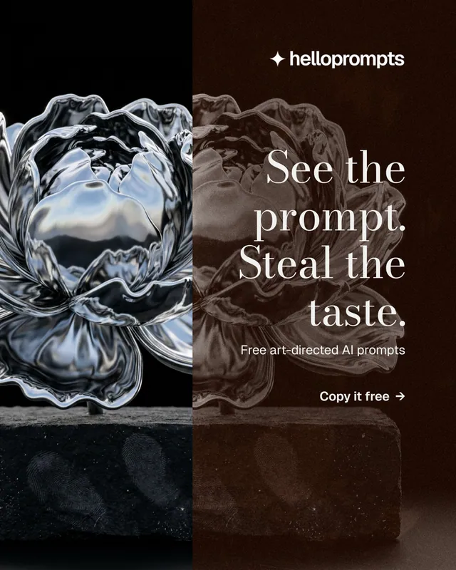 Instagram portrait post for HelloPrompts: "See the prompt. Steal the taste." Minimal luxury style, right layout, dark palette in black, grey.