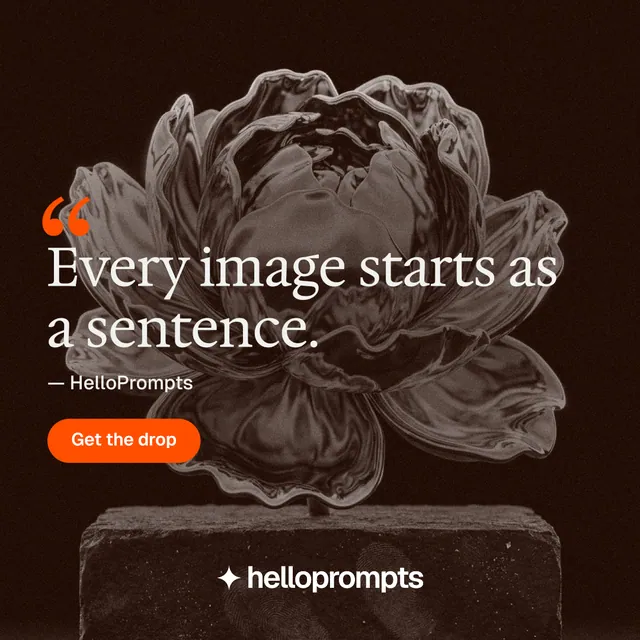 Instagram post for HelloPrompts: "The art of speaking to machines." Photo poster style, quote layout, dark palette in grey, orange, black.