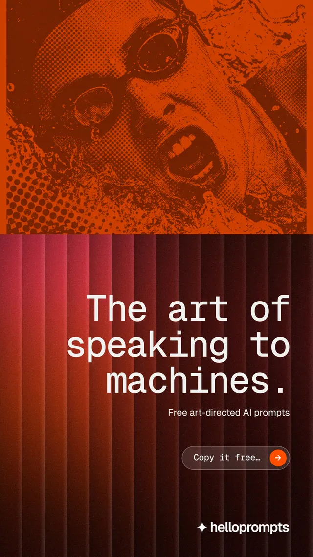 Instagram story for HelloPrompts: "The art of speaking to machines." Agentic glass style, right layout, dark palette in black, orange, red.
