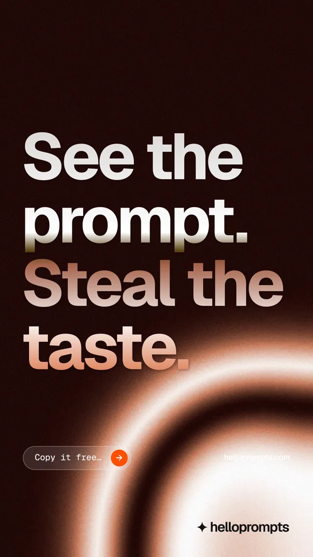 Instagram story for HelloPrompts: "See the prompt. Steal the taste." Agentic glass style, poster layout, dark palette in black, red, orange.