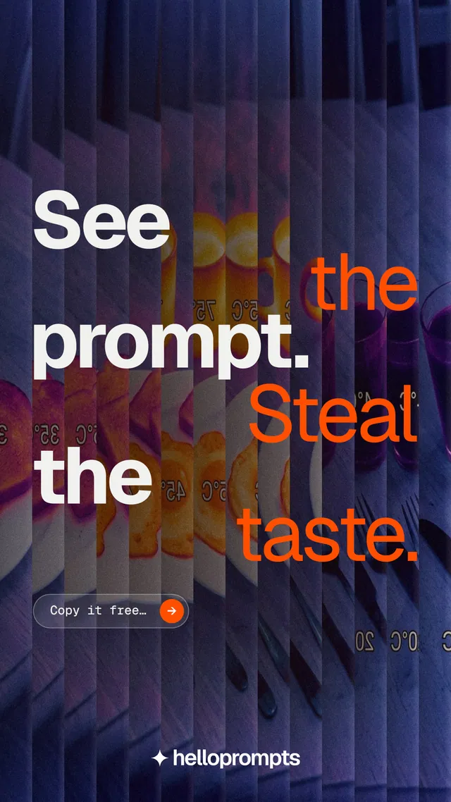 Instagram story for HelloPrompts: "See the prompt. Steal the taste." Agentic glass style, stacked layout, dark palette in purple, blue, grey.