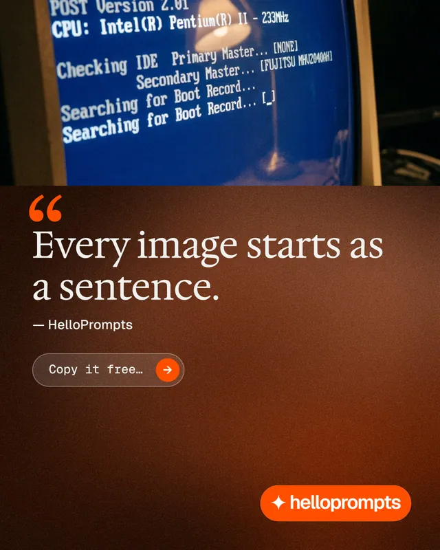 Instagram portrait post for HelloPrompts: "Taste, written down." Agentic glass style, quote layout, dark palette in orange, black, red.
