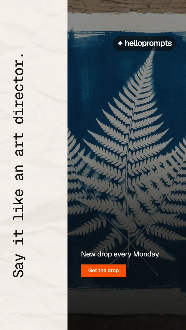 Instagram story for HelloPrompts: "Say it like an art director." Swiss style, vertical layout, light palette in black, white, grey.