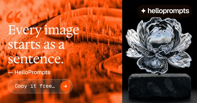 Social ad for HelloPrompts: "Copy it free." Agentic glass style, quote layout, dark palette in black, orange.