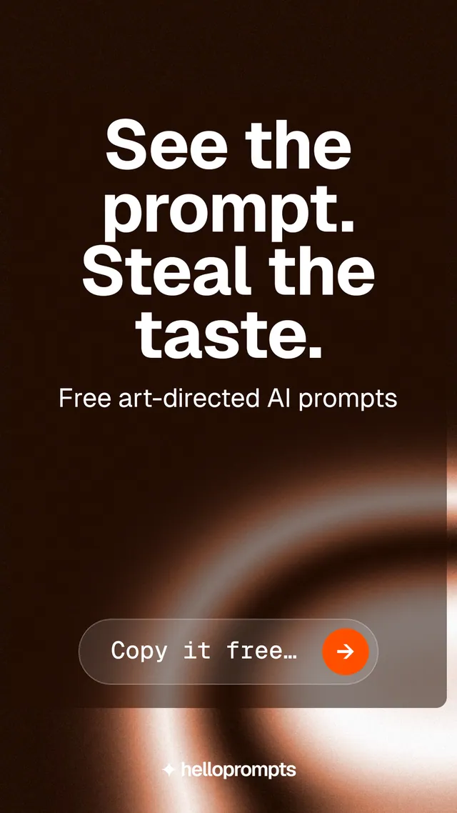 Instagram story for HelloPrompts: "See the prompt. Steal the taste." Agentic glass style, skeleton layout, dark palette in black, grey, orange.