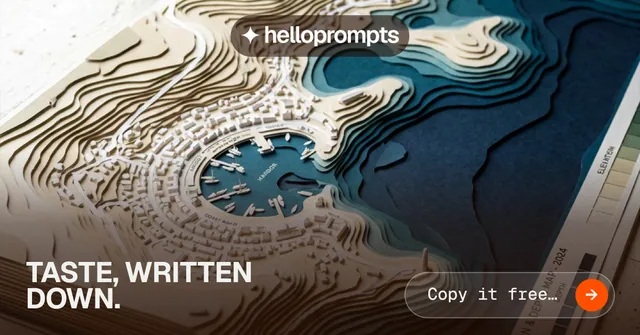 Social ad for HelloPrompts: "Taste, written down." Agentic glass style, image led layout, dark palette in grey, blue, orange.