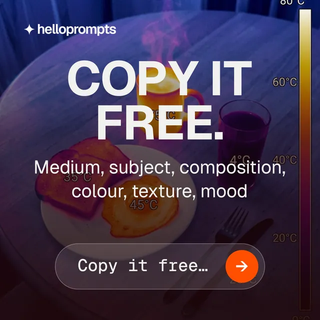 Instagram post for HelloPrompts: "Copy it free." Agentic glass style, skeleton layout, dark palette in black, blue, pink.
