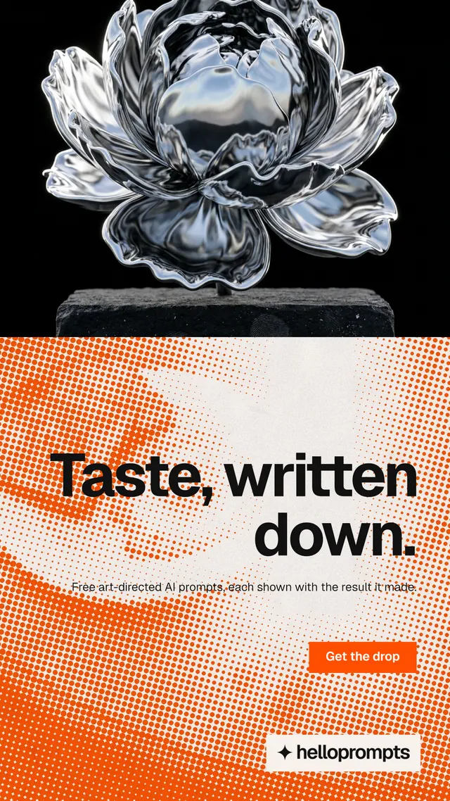 Instagram story for HelloPrompts: "Taste, written down." Swiss style, right layout, light palette in black, orange, brown.