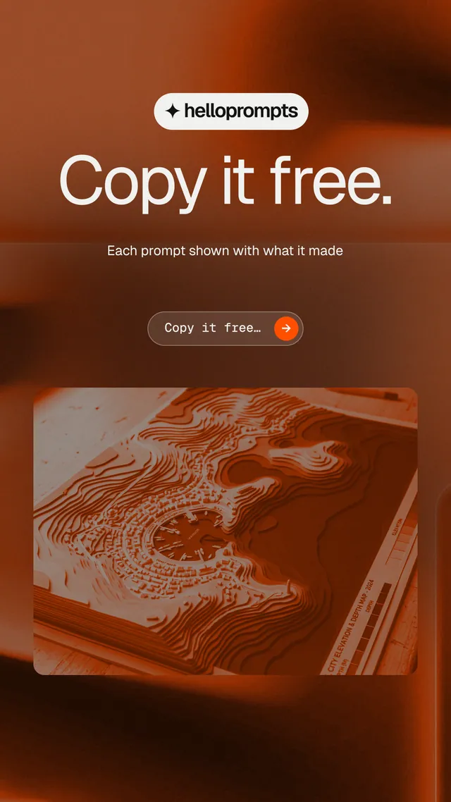 Instagram story for HelloPrompts: "Copy it free." Agentic glass style, centred layout, dark palette in orange, brown.