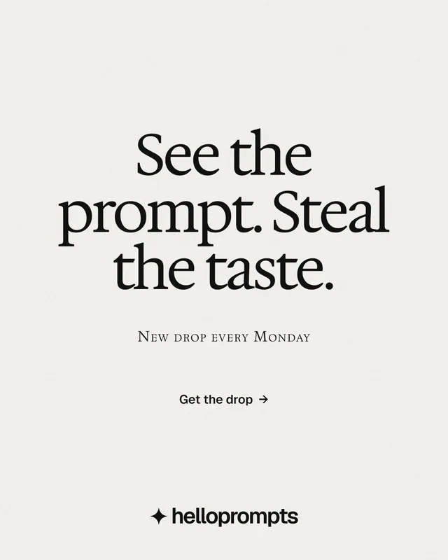 Instagram portrait post for HelloPrompts: "See the prompt. Steal the taste." Swiss style, smallcaps layout, light palette in white, grey.