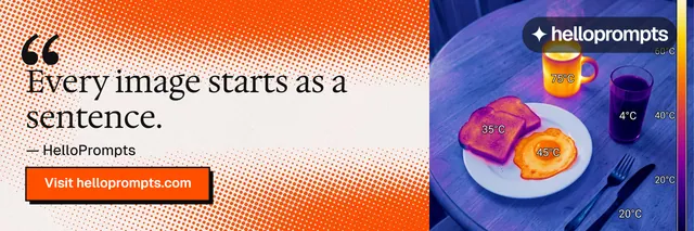 X header for HelloPrompts: "See the prompt. Steal the taste." Brutalist style, quote layout, light palette in orange, blue, purple.