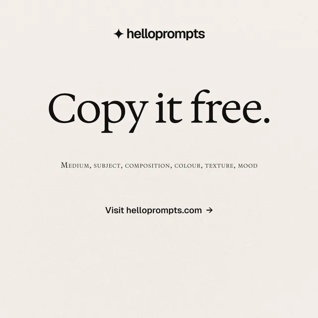 Instagram post for HelloPrompts: "Copy it free." Editorial style, smallcaps layout, light palette in white.