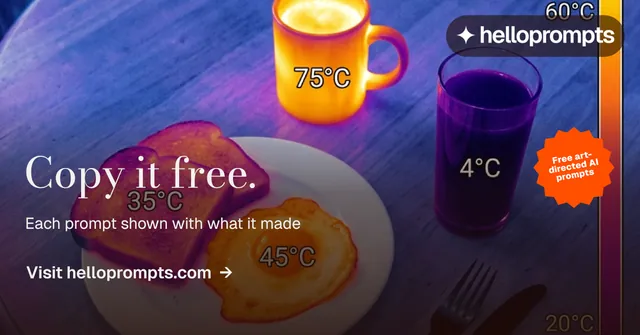Social ad for HelloPrompts: "Copy it free." Minimal luxury style, sticker layout, dark palette in purple, blue, pink.