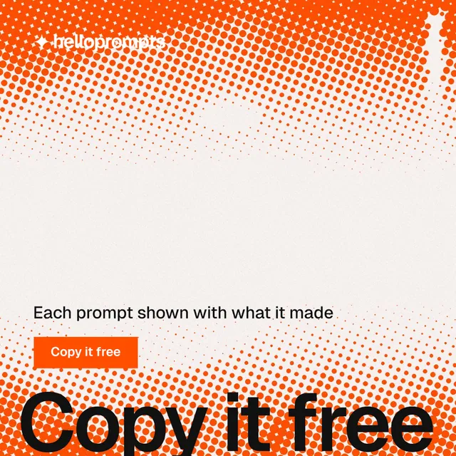 Instagram post for HelloPrompts: "The art of speaking to machines." Swiss style, oversized layout, light palette in white, orange.