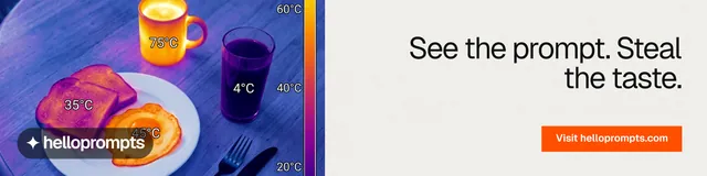 LinkedIn banner for HelloPrompts: "See the prompt. Steal the taste." Swiss style, right layout, light palette in white, purple, grey.