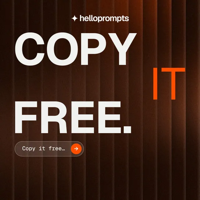 Instagram post for HelloPrompts: "Copy it free." Agentic glass style, stacked layout, dark palette in orange, black, grey.