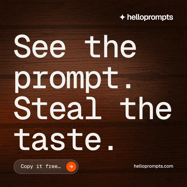 Instagram post for HelloPrompts: "See the prompt. Steal the taste." Agentic glass style, poster layout, dark palette in orange, black, grey.