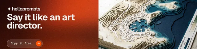 LinkedIn banner for HelloPrompts: "Say it like an art director." Agentic glass style, bottom layout, dark palette in red, black, grey.